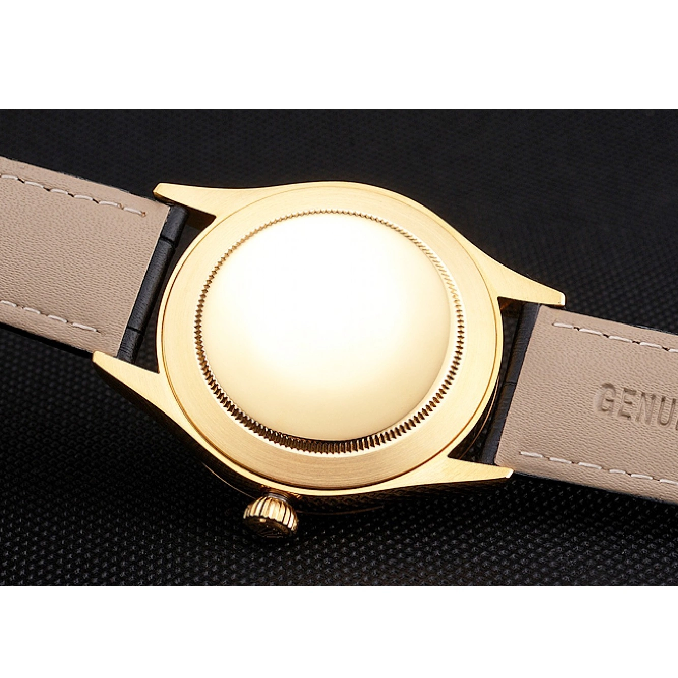 Aaa replica Black Dial Gold Datejust Strap Swiss Case Rolex Black Leather 0521